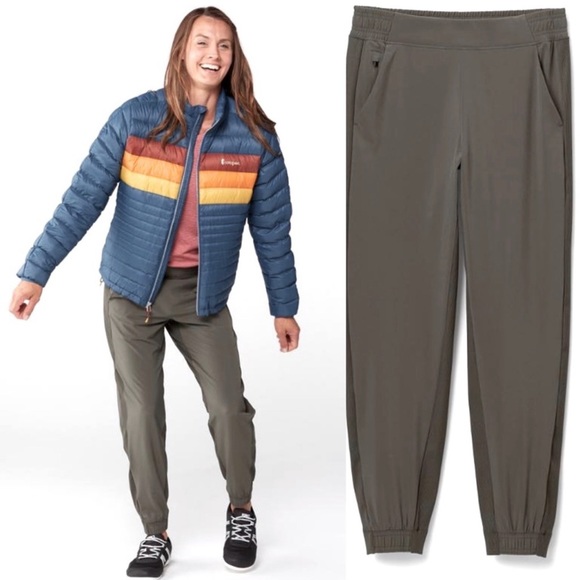 Athleta Textured Brooklyn Jogger Mountain Olive High Waisted Travel Hiking Pants - Picture 3 of 16